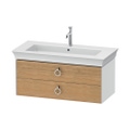 Immagine di Duravit WHITE TULIP base sottolavabo sospesa L.98.4 cm, con 2 cassetti e scasso per il sifone e coprisifone, frontale finitura rovere naturale massello, corpo colore bianco finitura lucido WT43520H585