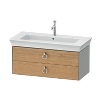 Immagine di Duravit WHITE TULIP base sottolavabo sospesa L.98.4 cm, con 2 cassetti e scasso per il sifone e coprisifone, frontale finitura rovere naturale massello, corpo colore grigio pietra finitura opaco WT43520H592