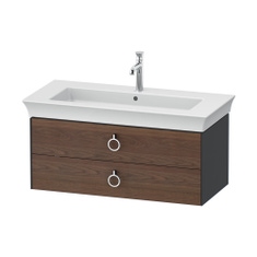 Immagine di Duravit WHITE TULIP base sottolavabo sospesa L.98.4 cm, con 2 cassetti e scasso per il sifone e coprisifone, frontale finitura noce americano massello, corpo colore grigio grafite finitura lucido WT4352077H1