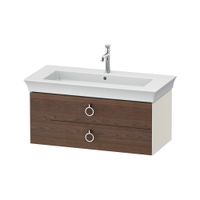 Immagine di Duravit WHITE TULIP base sottolavabo sospesa L.98.4 cm, con 2 cassetti e scasso per il sifone e coprisifone, frontale finitura noce americano massello, corpo colore bianco nordic finitura lucido WT4352077H4