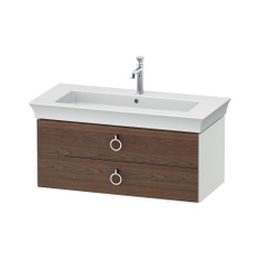 Immagine di Duravit WHITE TULIP base sottolavabo sospesa L.98.4 cm, con 2 cassetti e scasso per il sifone e coprisifone, frontale finitura noce americano massello, corpo colore bianco finitura opaco WT435207736
