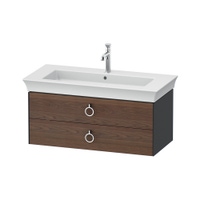 Immagine di Duravit WHITE TULIP base sottolavabo sospesa L.98.4 cm, con 2 cassetti e scasso per il sifone e coprisifone, frontale finitura noce americano massello, corpo colore grigio grafite finitura opaco WT435207758