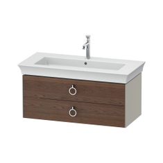 Immagine di Duravit WHITE TULIP base sottolavabo sospesa L.98.4 cm, con 2 cassetti e scasso per il sifone e coprisifone, frontale finitura noce americano massello, corpo colore taupe finitura opaco WT435207760