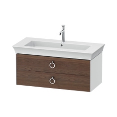 Immagine di Duravit WHITE TULIP base sottolavabo sospesa L.98.4 cm, con 2 cassetti e scasso per il sifone e coprisifone, frontale finitura noce americano massello, corpo colore bianco finitura lucido WT435207785