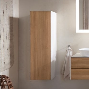 Duravit WHITE TULIP colonna bassa H.132 cm, 1 anta con cerniera a sinistra  e 3 ripiani in vetro con supporti in alluminio, frontale in legno massello