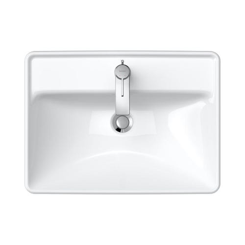 Immagine di Duravit D-NEO lavabo da incasso soprapiano 60 cm monoforo, con troppopieno, con bordo per rubinetteria, Wondergliss, colore bianco 03576000271