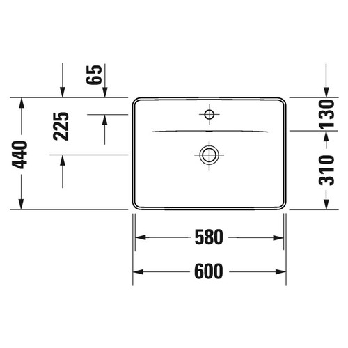 Immagine di Duravit D-NEO lavabo da incasso soprapiano 60 cm monoforo, con troppopieno, con bordo per rubinetteria, Wondergliss, colore bianco 03576000271