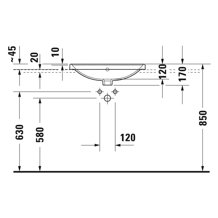 Immagine di Duravit D-NEO lavabo da incasso soprapiano 60 cm monoforo, con troppopieno, con bordo per rubinetteria, Wondergliss, colore bianco 03576000271