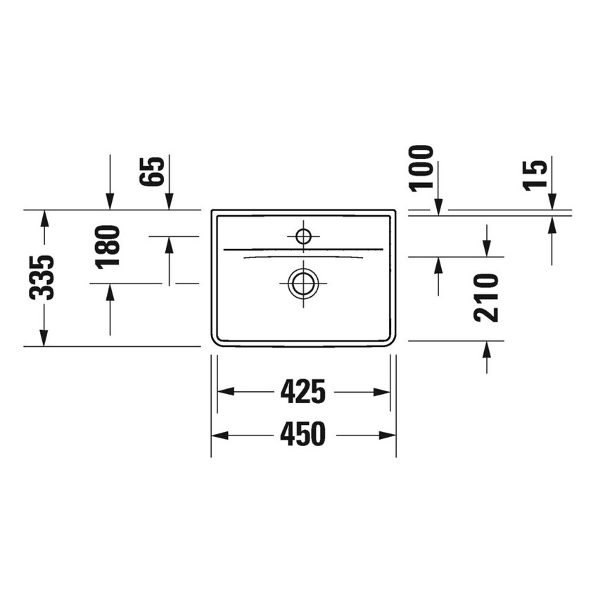 Immagine di Duravit D-NEO lavamani 45 cm monoforo, senza troppopieno, con bordo per rubinetteria, lato inferiore smaltato, colore bianco 0738450041