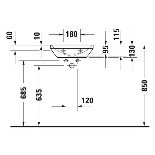 Immagine di Duravit D-NEO lavamani 45 cm monoforo, senza troppopieno, con bordo per rubinetteria, lato inferiore smaltato, colore bianco 0738450041