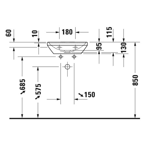 Immagine di Duravit D-NEO lavamani 45 cm monoforo, senza troppopieno, con bordo per rubinetteria, lato inferiore smaltato, colore bianco 0738450041