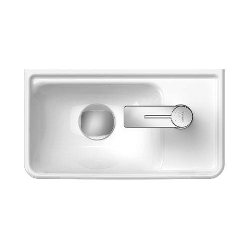 Immagine di Duravit D-NEO lavamani 40 cm, senza troppopieno, con bordo per rubinetteria, monoforo per rubinetteria a destra, lato inferiore smaltato, colore bianco 0739400041