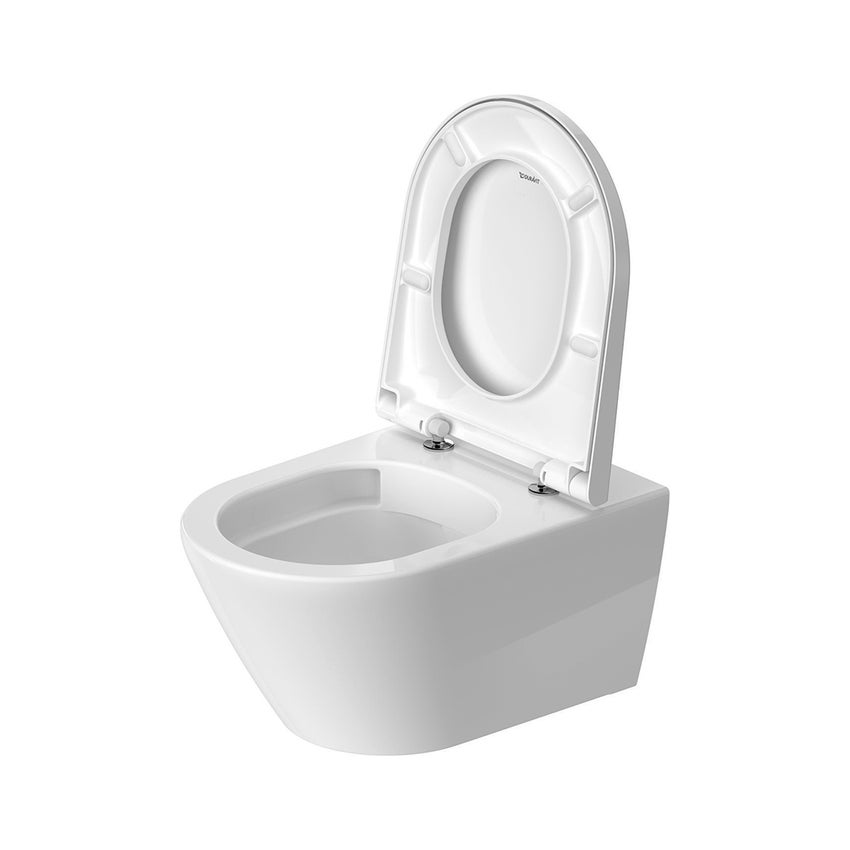 Immagine di Duravit D-NEO set completo sanitari sospesi, vaso con sedile a chiusura ammortizzata e bidet monoforo, colore bianco finitura lucido, modulo installazione DUOFIX 90 per parete in cartongesso 111.016.00.1D-D-NEO