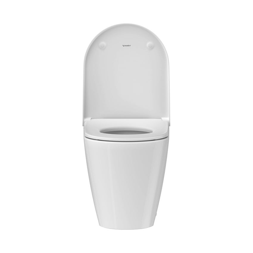 Immagine di Duravit D-NEO set completo sanitari a pavimento, vaso senza brida con sedile a chiusura ammortizzata e bidet monoforo, colore bianco finitura lucido 2003090000+0021690000+2295100000