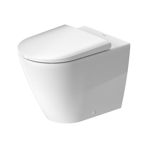 Immagine di Duravit D-NEO set completo sanitari a pavimento, vaso senza brida con sedile a chiusura ammortizzata e bidet monoforo, colore bianco finitura lucido 2003090000+0021690000+2295100000
