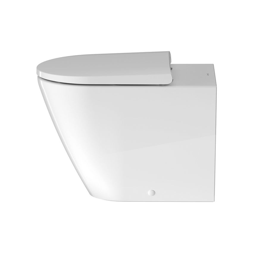 Immagine di Duravit D-NEO set completo sanitari a pavimento, vaso senza brida con sedile a chiusura ammortizzata e bidet monoforo, colore bianco finitura lucido 2003090000+0021690000+2295100000