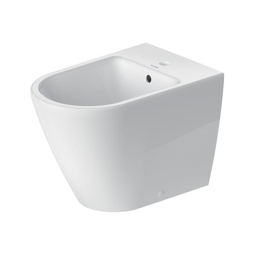 Immagine di Duravit D-NEO set completo sanitari a pavimento, vaso senza brida con sedile a chiusura ammortizzata e bidet monoforo, colore bianco finitura lucido 2003090000+0021690000+2295100000