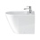 Immagine di Duravit D-NEO set completo sanitari a pavimento, vaso senza brida con sedile a chiusura ammortizzata e bidet monoforo, colore bianco finitura lucido 2003090000+0021690000+2295100000