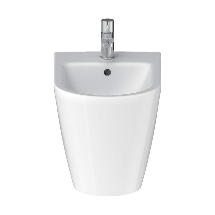 Immagine di Duravit D-NEO set completo sanitari a pavimento, vaso senza brida con sedile a chiusura ammortizzata e bidet monoforo, colore bianco finitura lucido 2003090000+0021690000+2295100000