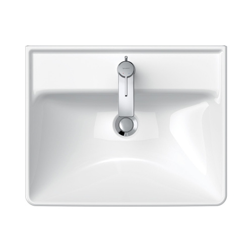 Immagine di Duravit D-NEO lavabo 55 cm monoforo, con troppopieno, con bordo per rubinetteria, lato inferiore smaltato, Wondergliss, colore bianco 23665500001