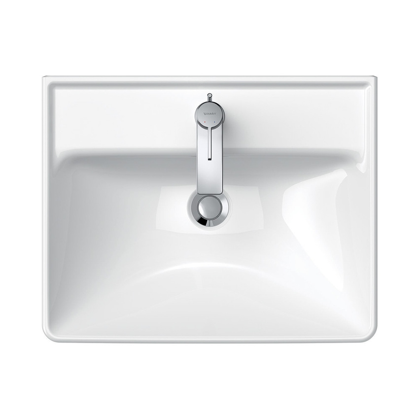 Immagine di Duravit D-NEO lavabo 55 cm monoforo, con troppopieno, con bordo per rubinetteria, lato inferiore smaltato, Wondergliss, colore bianco 23665500001