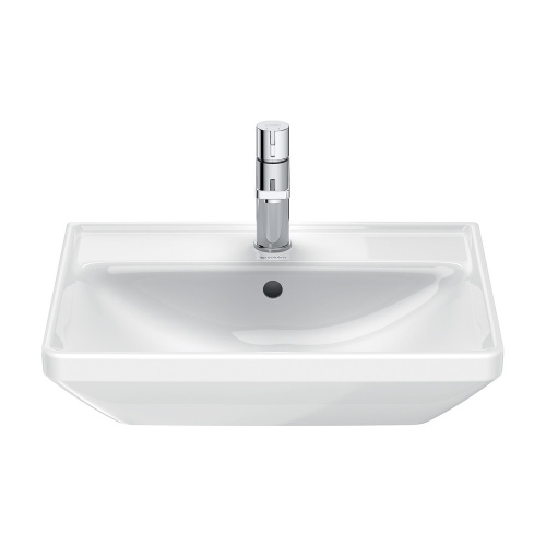 Immagine di Duravit D-NEO lavabo 55 cm monoforo, con troppopieno, con bordo per rubinetteria, lato inferiore smaltato, Wondergliss, colore bianco 23665500001