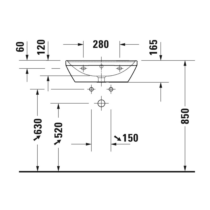 Immagine di Duravit D-NEO lavabo 55 cm, con troppopieno, lato inferiore smaltato, colore bianco 2366550060