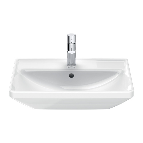 Immagine di Duravit D-NEO lavabo 60 cm monoforo, con troppopieno, con bordo per rubinetteria, lato inferiore smaltato, Wondergliss, colore bianco 23666000001