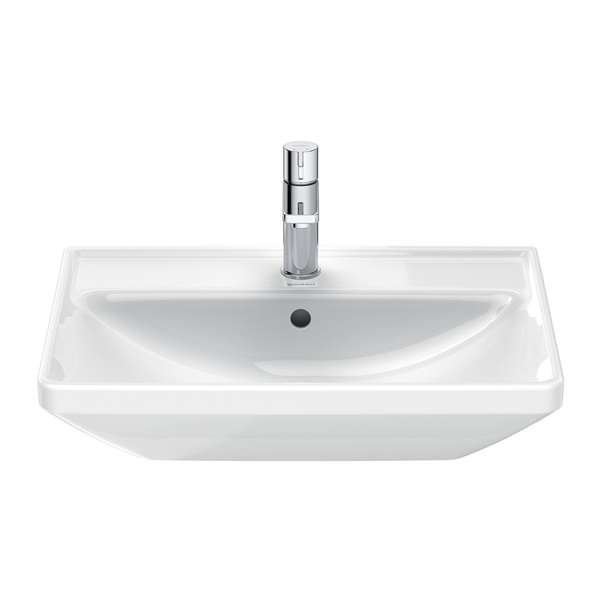 Immagine di Duravit D-NEO lavabo 60 cm monoforo, con troppopieno, con bordo per rubinetteria, lato inferiore smaltato, Wondergliss, colore bianco 23666000001