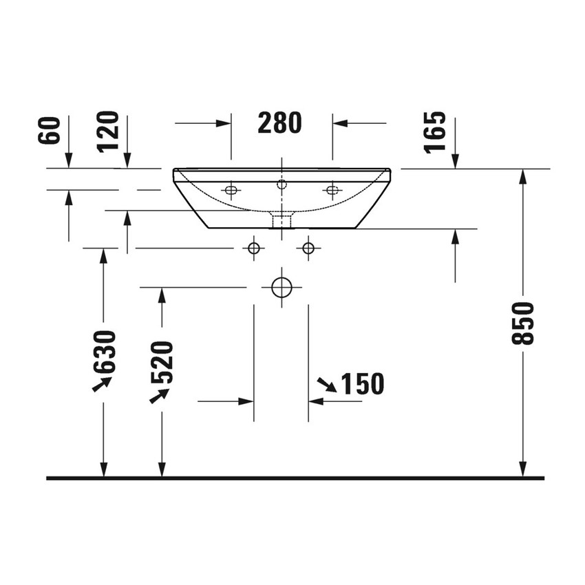 Immagine di Duravit D-NEO lavabo 60 cm monoforo, con troppopieno, con bordo per rubinetteria, lato inferiore smaltato, Wondergliss, colore bianco 23666000001