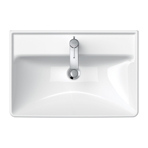 Immagine di Duravit D-NEO lavabo 65 cm monoforo, con troppopieno, con bordo per rubinetteria, lato inferiore smaltato, Wondergliss, colore bianco 23666500001