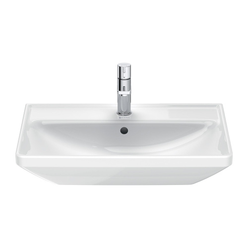 Immagine di Duravit D-NEO lavabo 65 cm monoforo, con troppopieno, con bordo per rubinetteria, lato inferiore smaltato, Wondergliss, colore bianco 23666500001