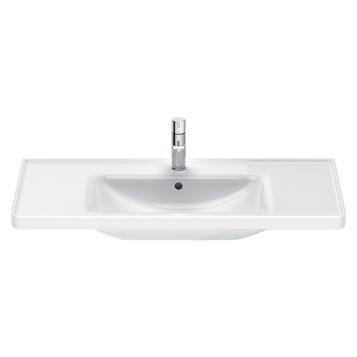 Immagine di Duravit D-NEO lavabo consolle 105 cm monoforo, con troppopieno, con bordo per rubinetteria, lato inferiore smaltato, colore bianco 2367100000