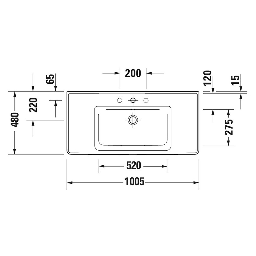 Immagine di Duravit D-NEO lavabo consolle 105 cm monoforo, con troppopieno, con bordo per rubinetteria, lato inferiore smaltato, colore bianco 2367100000
