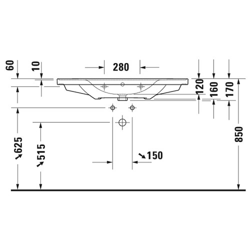 Immagine di Duravit D-NEO lavabo consolle 105 cm monoforo, con troppopieno, con bordo per rubinetteria, lato inferiore smaltato, colore bianco 2367100000