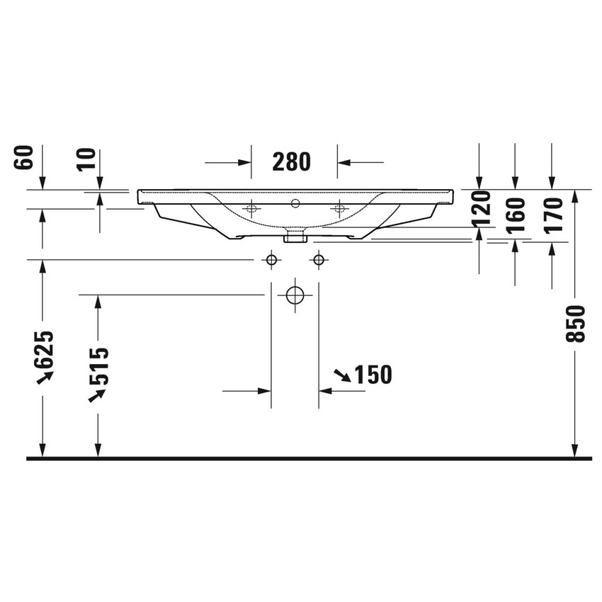 Immagine di Duravit D-NEO lavabo consolle 105 cm monoforo, con troppopieno, con bordo per rubinetteria, lato inferiore smaltato, colore bianco 2367100000