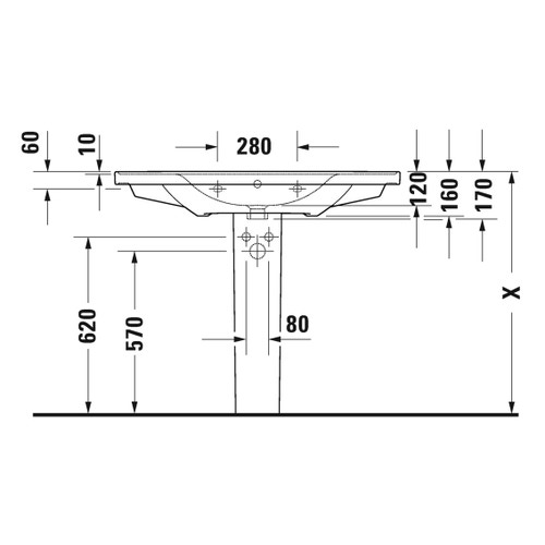Immagine di Duravit D-NEO lavabo consolle 105 cm monoforo, con troppopieno, con bordo per rubinetteria, lato inferiore smaltato, colore bianco 2367100000