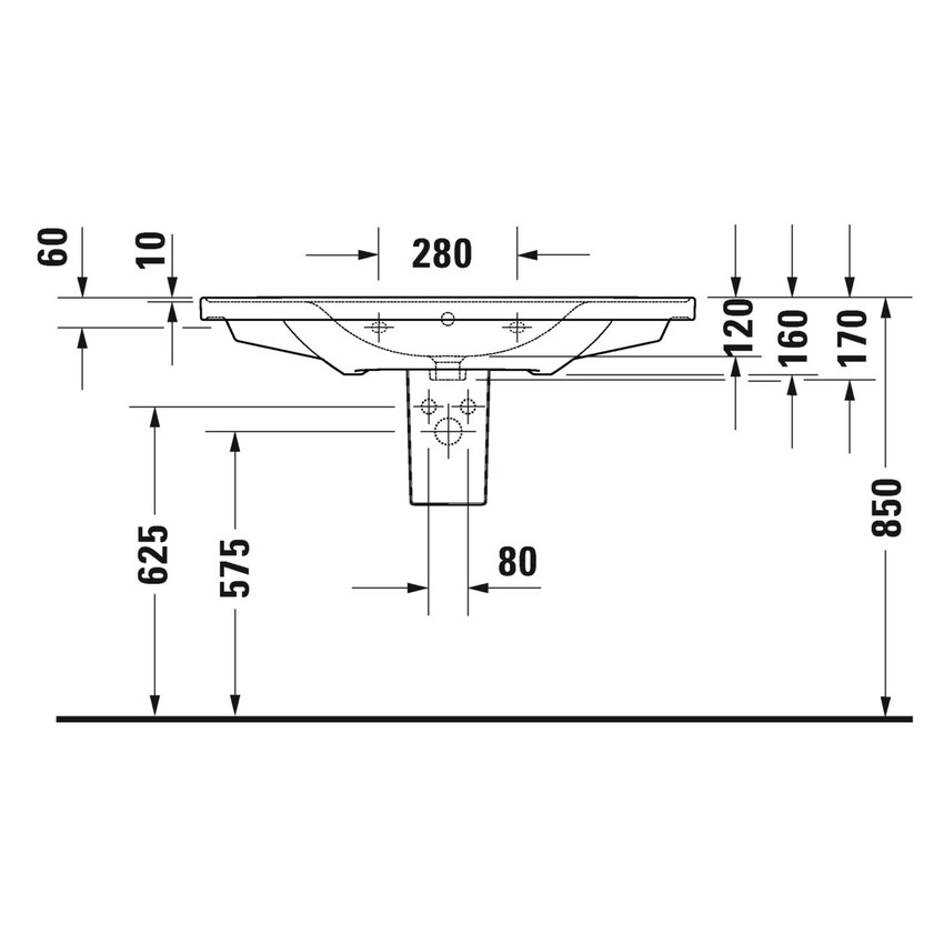 Immagine di Duravit D-NEO lavabo consolle 105 cm monoforo, con troppopieno, con bordo per rubinetteria, lato inferiore smaltato, colore bianco 2367100000