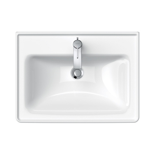 Immagine di Duravit D-NEO lavabo consolle 65 cm monoforo, con troppopieno, con bordo per rubinetteria, lato inferiore smaltato, Wondergliss, colore bianco 23676500001