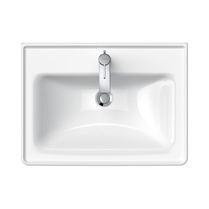 Immagine di Duravit D-NEO lavabo consolle 65 cm monoforo, con troppopieno, con bordo per rubinetteria, lato inferiore smaltato, Wondergliss, colore bianco 23676500001