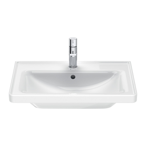 Immagine di Duravit D-NEO lavabo consolle 65 cm monoforo, con troppopieno, con bordo per rubinetteria, lato inferiore smaltato, Wondergliss, colore bianco 23676500001