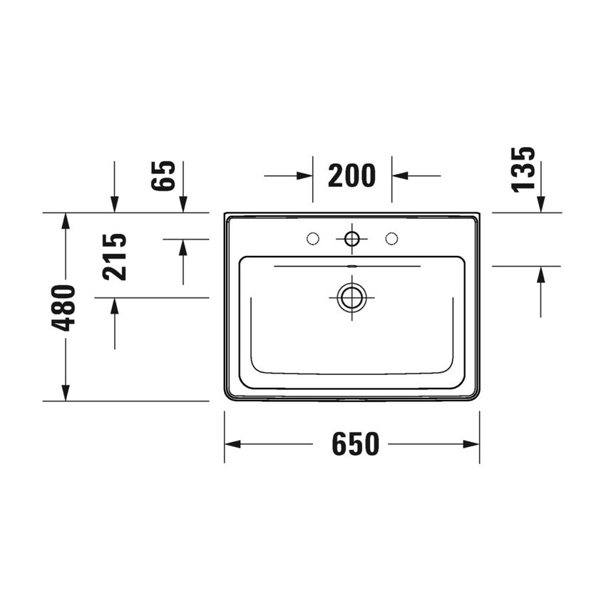 Immagine di Duravit D-NEO lavabo consolle 65 cm monoforo, con troppopieno, con bordo per rubinetteria, lato inferiore smaltato, Wondergliss, colore bianco 23676500001