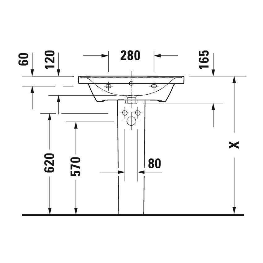Immagine di Duravit D-NEO lavabo consolle 65 cm monoforo, con troppopieno, con bordo per rubinetteria, lato inferiore smaltato, Wondergliss, colore bianco 23676500001