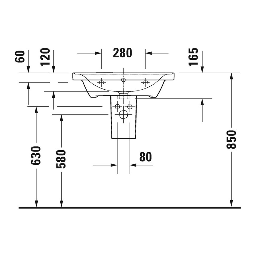 Immagine di Duravit D-NEO lavabo consolle 65 cm monoforo, con troppopieno, con bordo per rubinetteria, lato inferiore smaltato, Wondergliss, colore bianco 23676500001