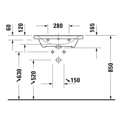 Immagine di Duravit D-NEO lavabo consolle 65 cm monoforo, con troppopieno, con bordo per rubinetteria, lato inferiore smaltato, Wondergliss, colore bianco 23676500001