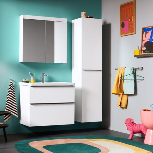 Immagine di Duravit D-NEO lavabo consolle 80 cm monoforo, con troppopieno, con bordo per rubinetteria, lato inferiore smaltato, Wondergliss, colore bianco 23678000001