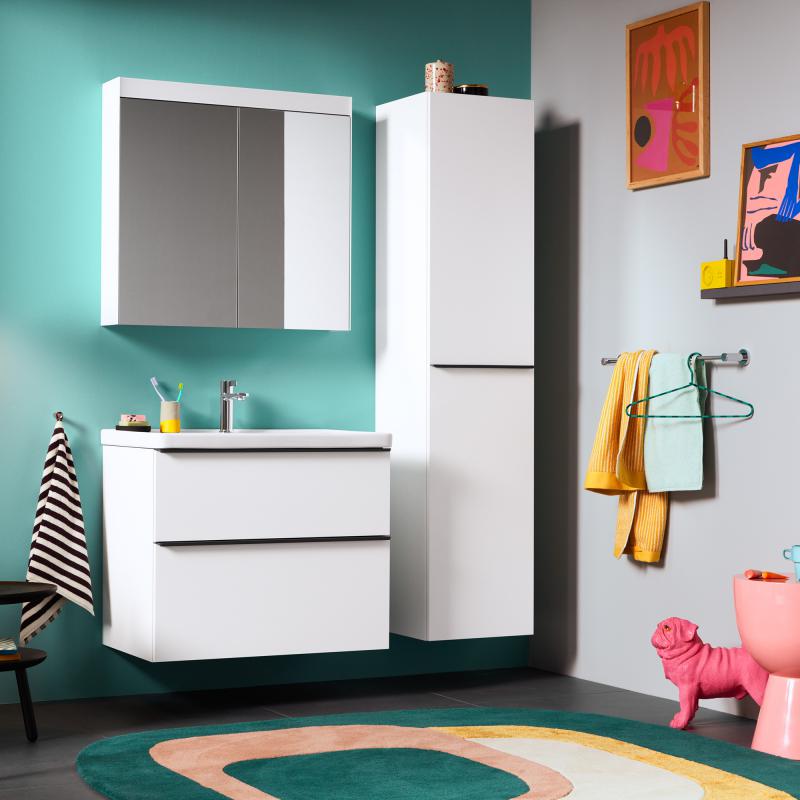 Immagine di Duravit D-NEO lavabo consolle 80 cm monoforo, con troppopieno, con bordo per rubinetteria, lato inferiore smaltato, Wondergliss, colore bianco 23678000001