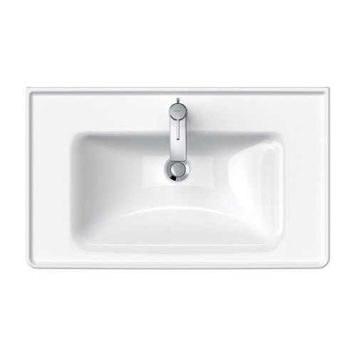 Immagine di Duravit D-NEO lavabo consolle 80 cm monoforo, con troppopieno, con bordo per rubinetteria, lato inferiore smaltato, Wondergliss, colore bianco 23678000001