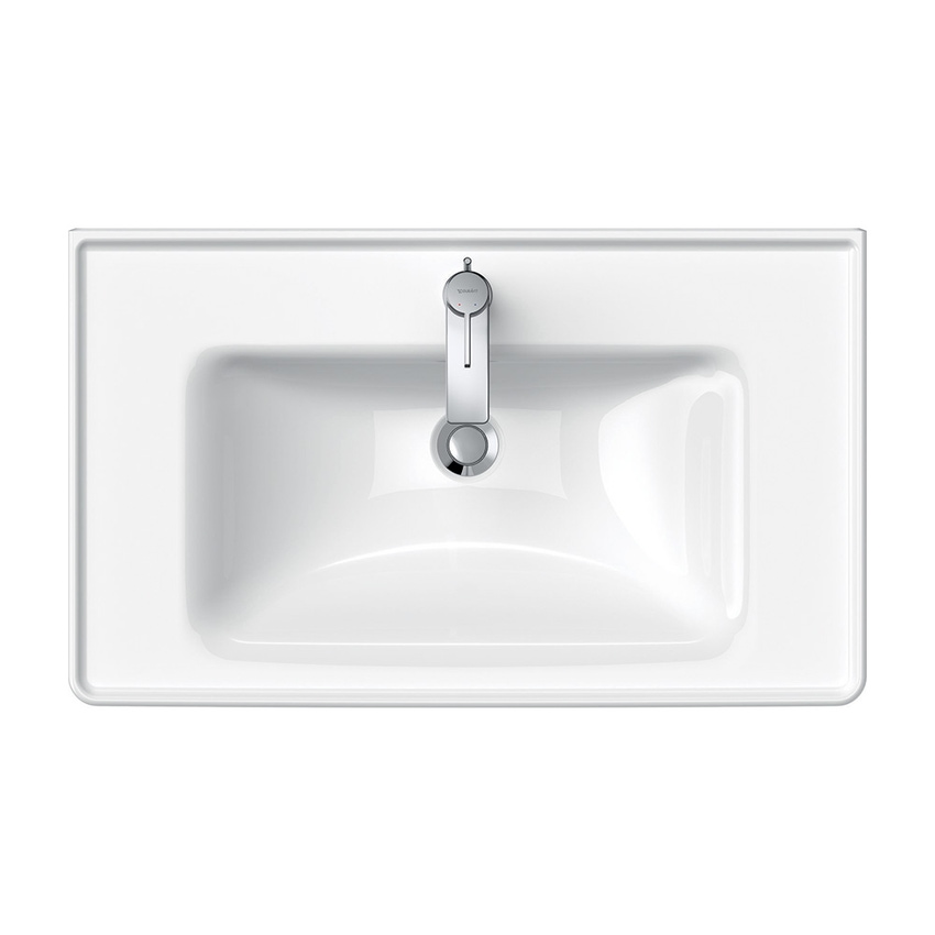 Immagine di Duravit D-NEO lavabo consolle 80 cm monoforo, con troppopieno, con bordo per rubinetteria, lato inferiore smaltato, Wondergliss, colore bianco 23678000001