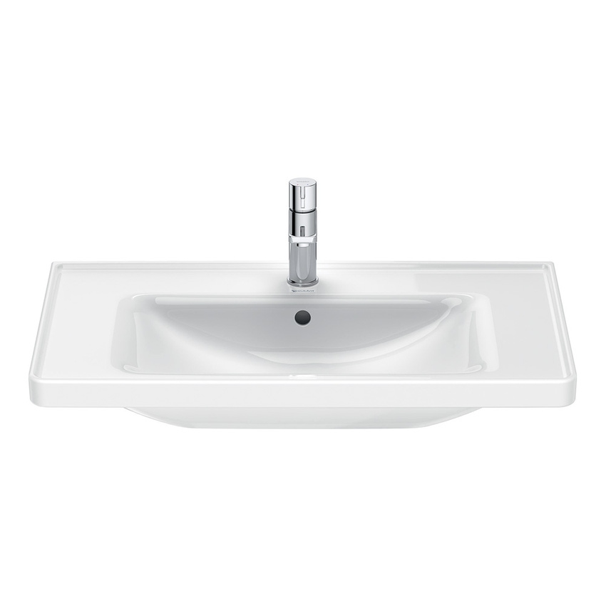Immagine di Duravit D-NEO lavabo consolle 80 cm monoforo, con troppopieno, con bordo per rubinetteria, lato inferiore smaltato, Wondergliss, colore bianco 23678000001